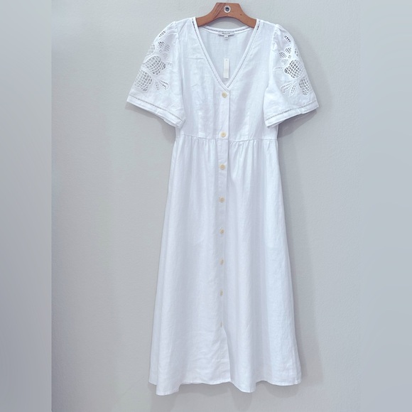Madewell NWT Cassie Button-Front Midi Dress in Linen Size Small in Eyelet White - Picture 6 of 13